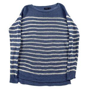 VTG Polo Ralph Lauren Sweater Womens Blue White Striped Made in Hong Kong